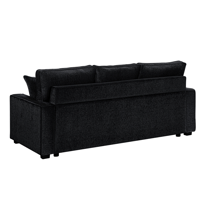 Rita Modern Black Fabric Upholstered Sofa with Built-In LED Base Lighting