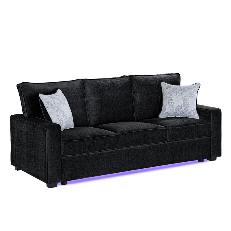 Rita Modern Black Fabric Upholstered Sofa with Built-In LED Base Lighting