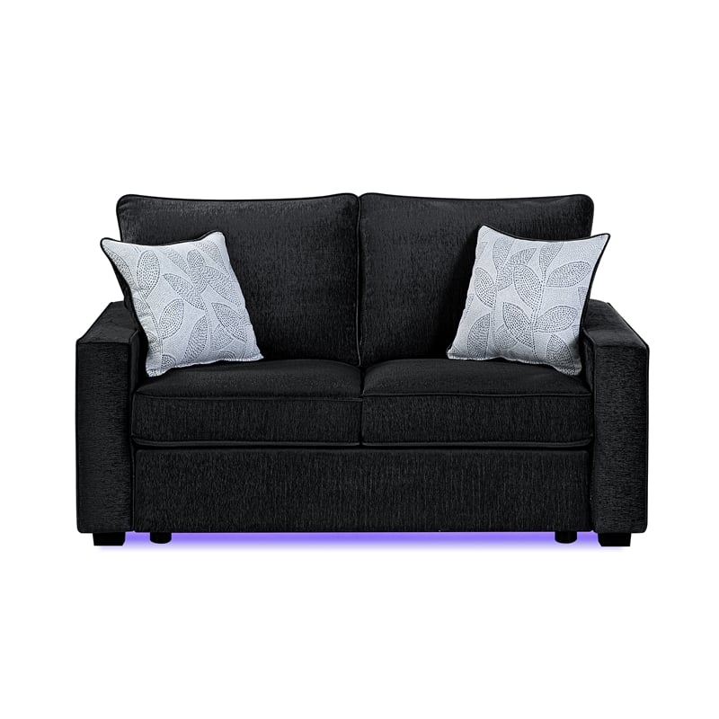 Rita Modern Black Fabric Loveseat with Built-In LED Base Lighting