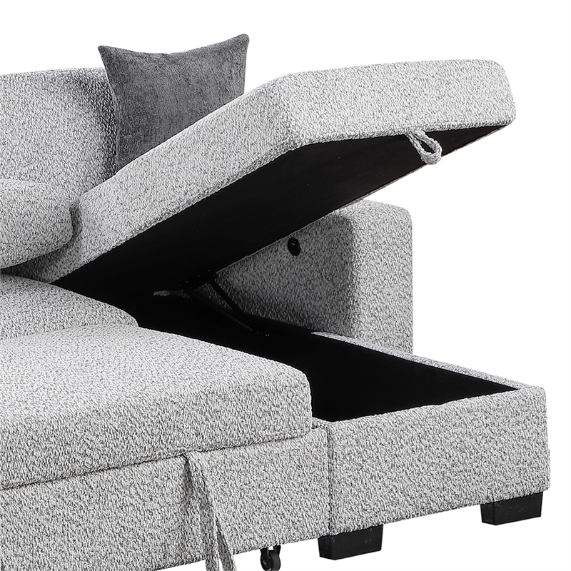 Galaxy Home BUZZ in Gray Wood Reversible Sleeper Sectional w Storage & USB