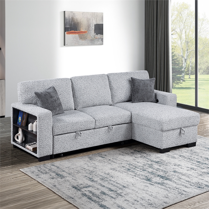 Galaxy Home BUZZ in Gray Wood Reversible Sleeper Sectional w Storage & USB