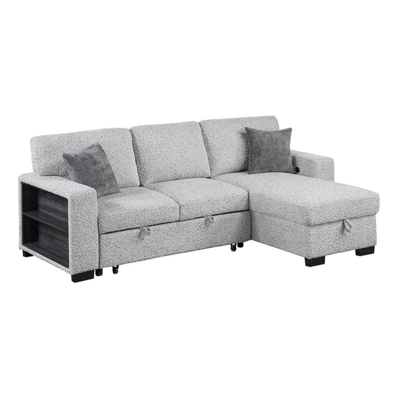 Galaxy Home BUZZ in Gray Wood Reversible Sleeper Sectional w Storage & USB