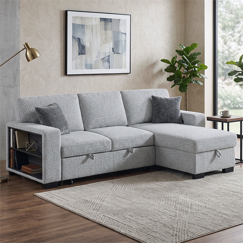 Galaxy Home BUZZ in Gray Wood Reversible Sleeper Sectional w Storage & USB