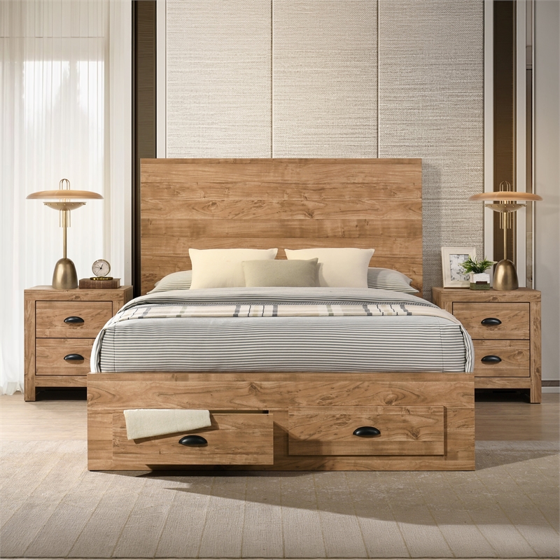 Galaxy Home Montana Full 4-Piece in Natural Bedroom Set with Storage Bed