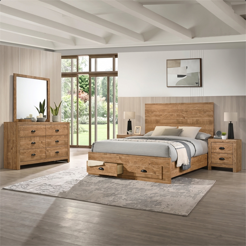 Galaxy Home Montana Full 4-Piece in Natural Bedroom Set with Storage Bed