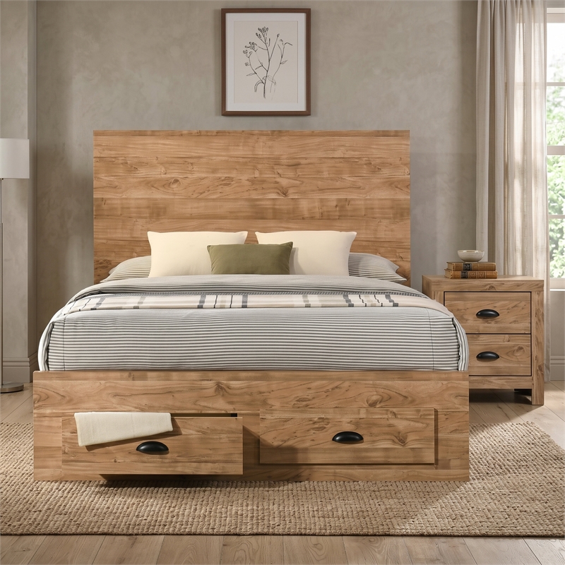 Galaxy Home Montana Full in Natural Bed with Footboard/2 Storage Drawers