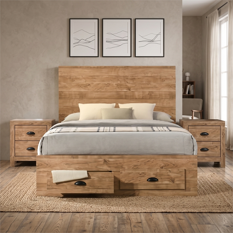Galaxy Home Montana Queen in Natural Bed with Footboard/2 Storage Drawers