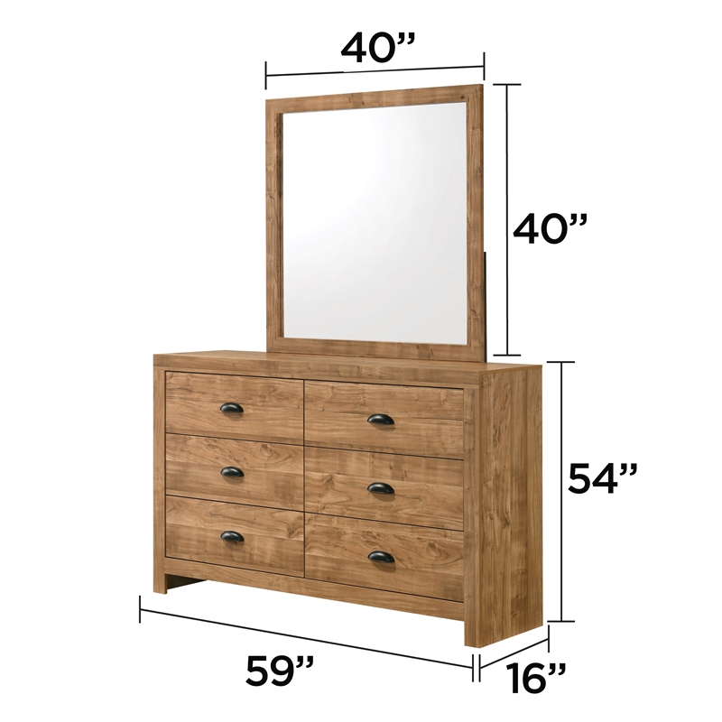 Galaxy Home Montana in Natural Bedroom Mirror with in Natural-Grain Frame