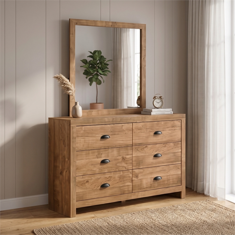 Galaxy Home Montana in Natural Bedroom Mirror with in Natural-Grain Frame