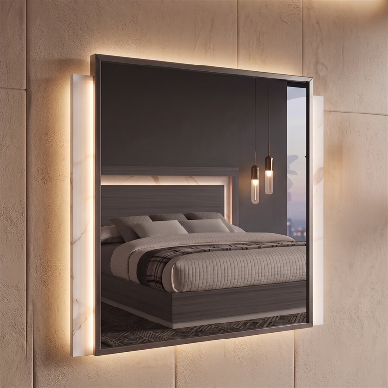 Matrix Furniture Group Altima Contemporary Wood Mirror in Gray Finish