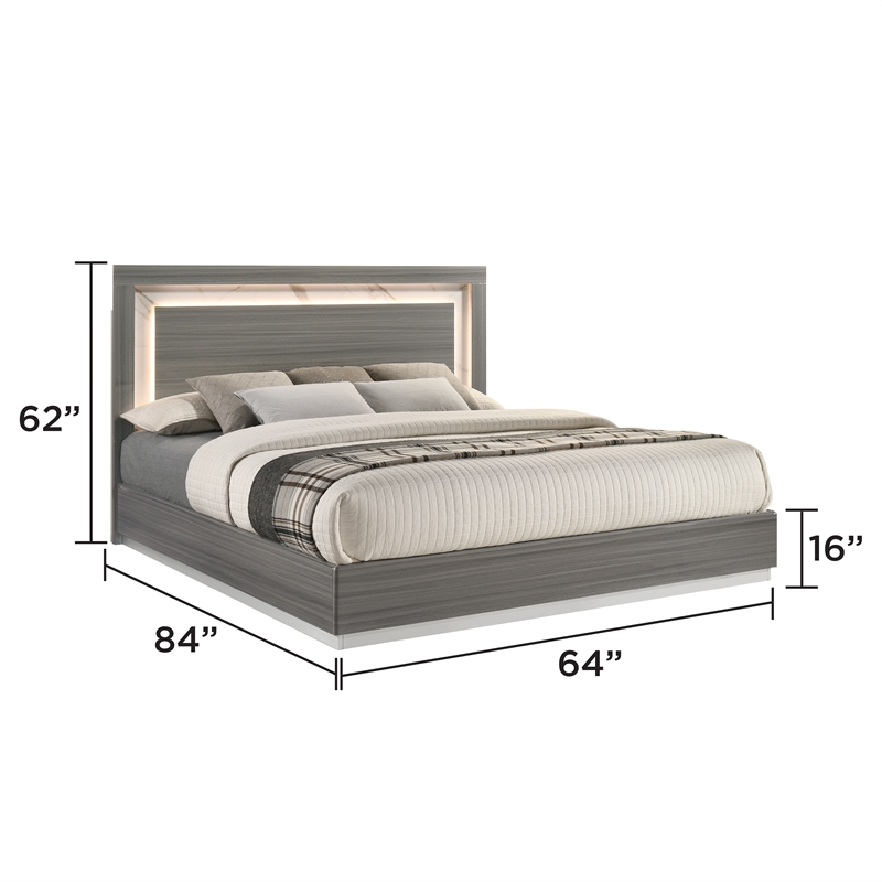 Matrix Furniture Altima Contemporary Queen Bed with LED Headboard Gray