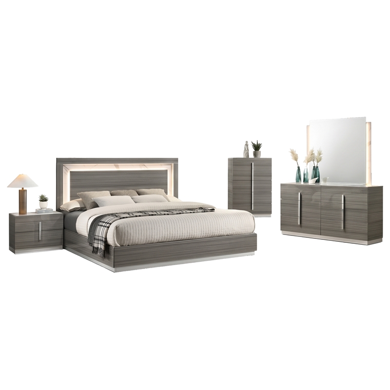 Matrix Furniture Altima Contemporary Queen 5-Piece Bedroom Set in Gray