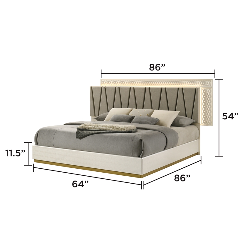 Matrix Furniture Group Stanley Modern Queen Bed with LED Headboard in Gray