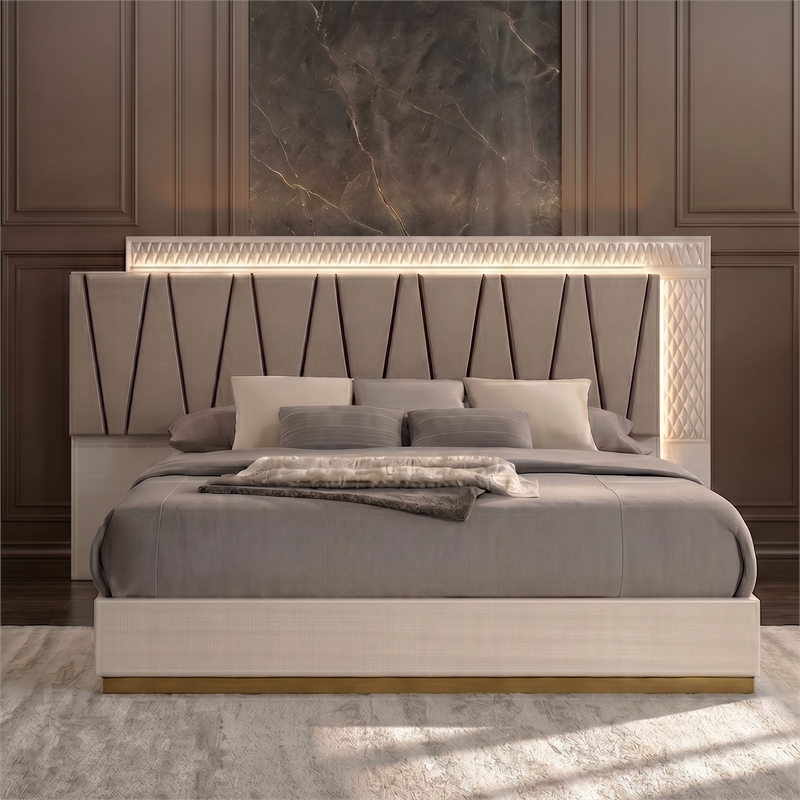 Matrix Furniture Group Stanley Modern King Bed with LED Headboard in Gray