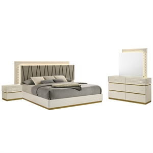 Matrix Furniture Stanley Modern Queen 4-PC Bed Set w LED Headboard in Gray