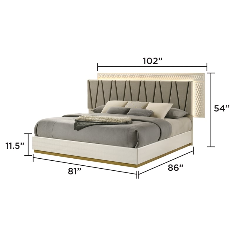 Matrix Furniture Stanley Modern King 4-PC Bed Set w LED Headboard in Gray