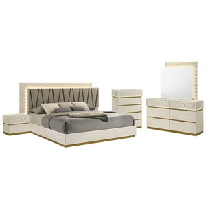 Matrix Furniture Stanley Modern King 5-PC Bed Set w LED Headboard in Gray