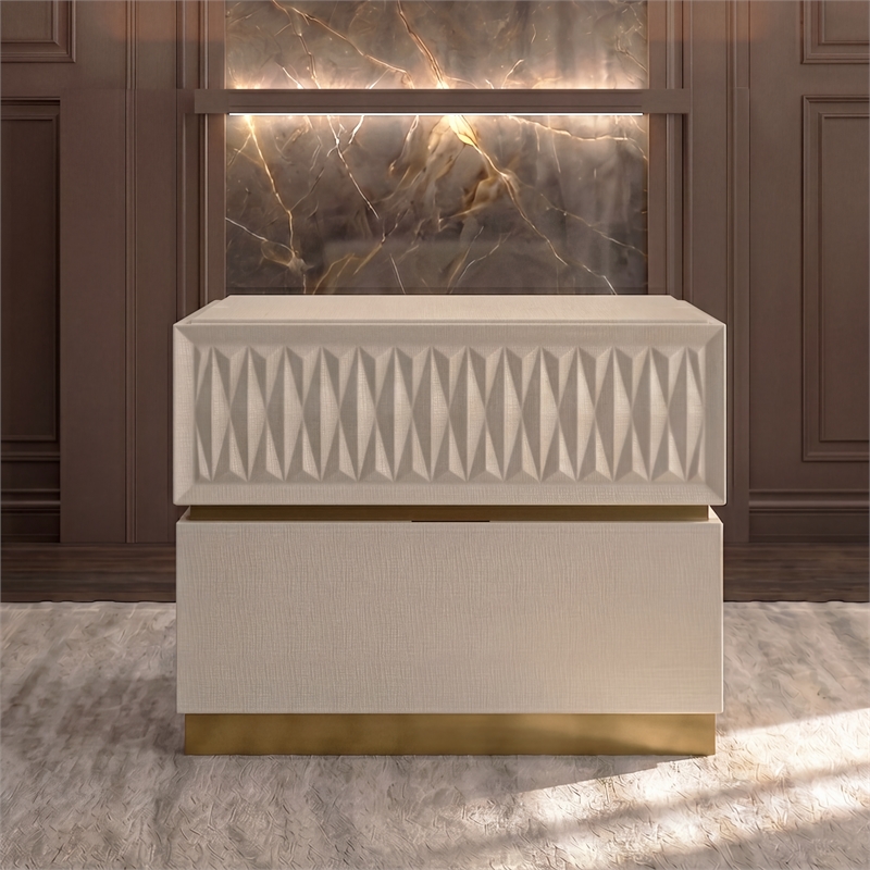 Matrix Furniture Group Stanley Modern Wood Nightstand in Gray with Gold Base