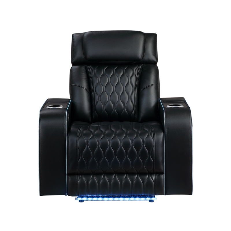 Galaxy Home Electra Power Recliner w Massage Power Headrest & LED in Black