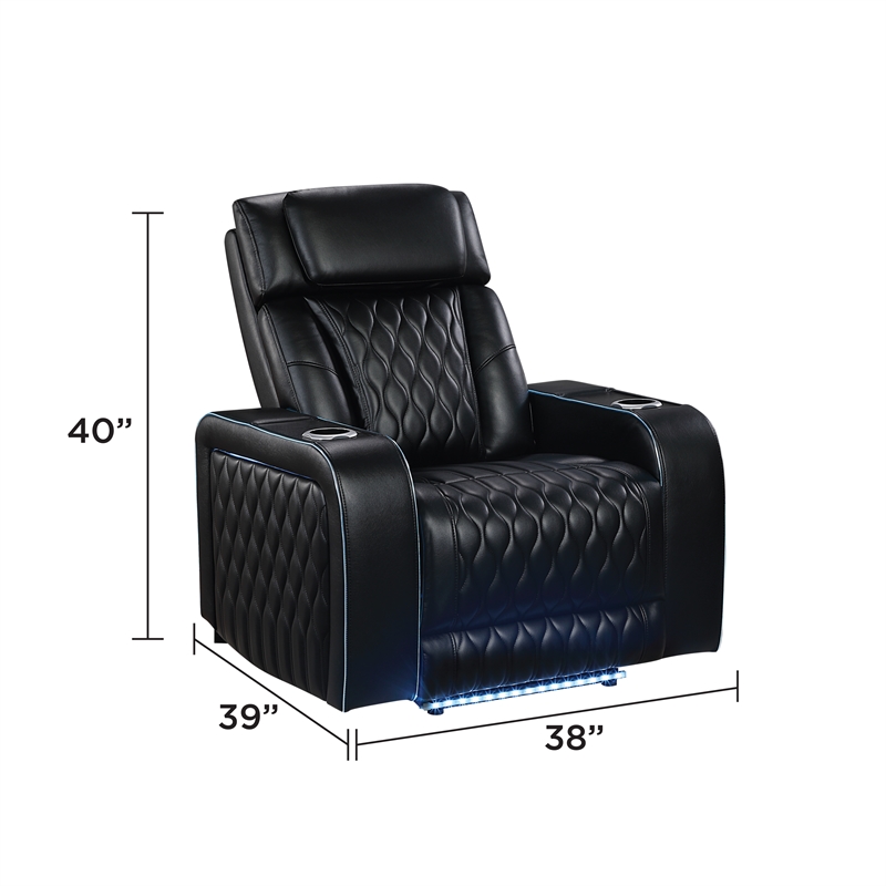 Galaxy Home Electra Power Recliner w Massage Power Headrest & LED in Black