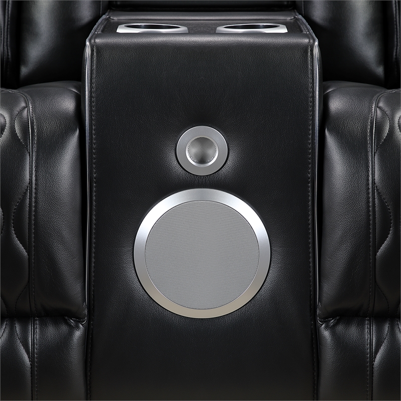 Galaxy Home Electra PWR Reclining Loveseat w Speakers Massage&LED in Black