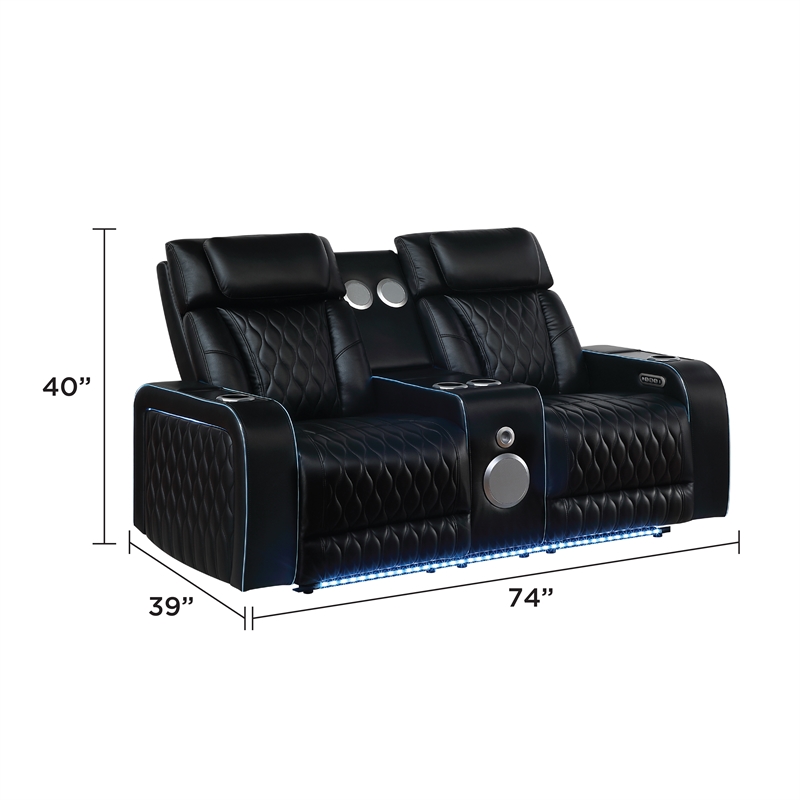 Galaxy Home Electra PWR Reclining Loveseat w Speakers Massage&LED in Black