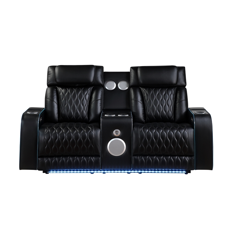 Galaxy Home Electra PWR Reclining Loveseat w Speakers Massage&LED in Black