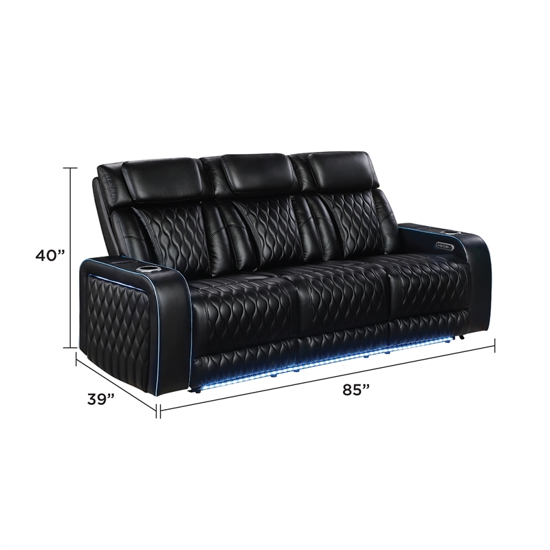 Galaxy Home Electra Power Reclining Sofa w Massage & LED Lighting in Black