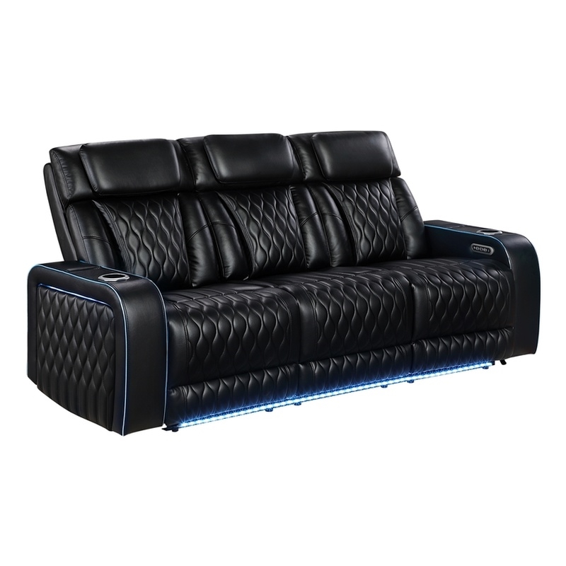 Galaxy Home Electra Power Reclining Sofa w Massage & LED Lighting in Black