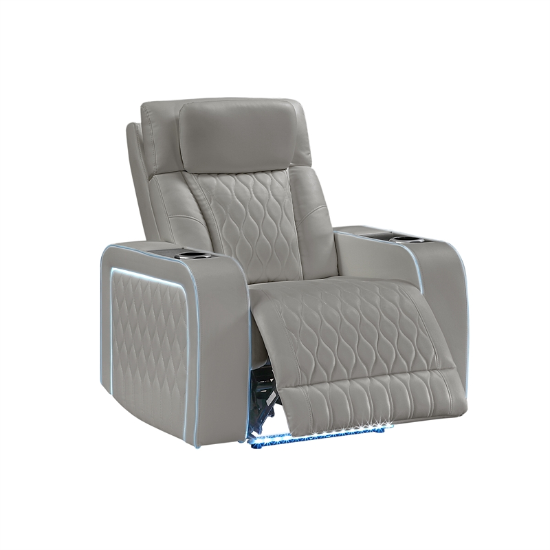 Galaxy Home Electra Power Recliner w Massage Power Headrest & LED in Gray