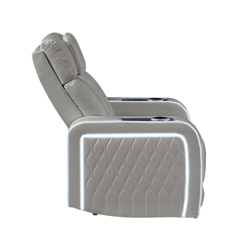Galaxy Home Electra Power Recliner w Massage Power Headrest & LED in Gray