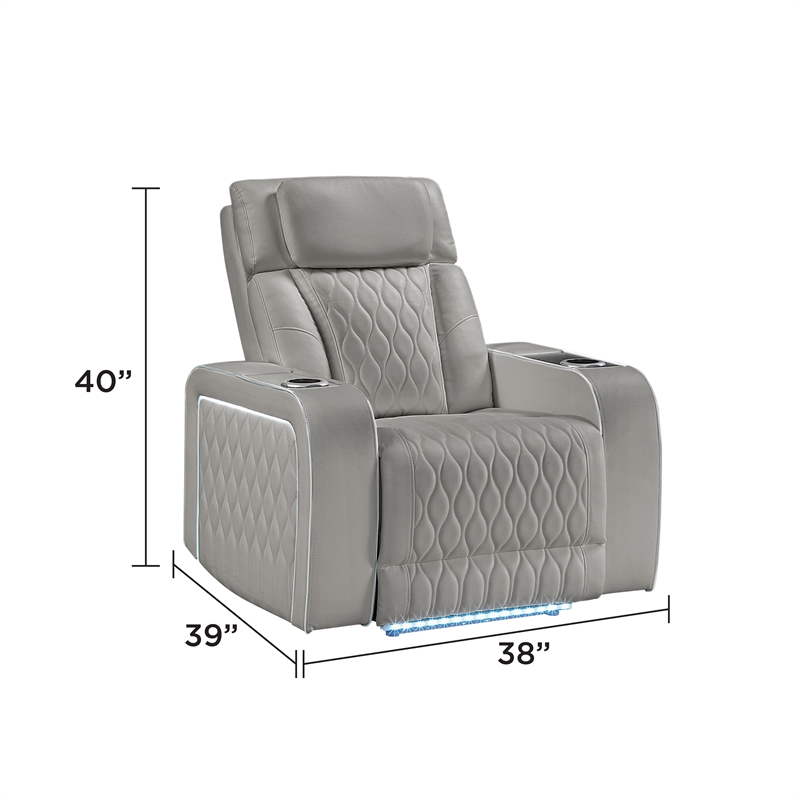 Galaxy Home Electra Power Recliner w Massage Power Headrest & LED in Gray