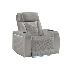 Galaxy Home Electra Power Recliner w Massage Power Headrest & LED in Gray
