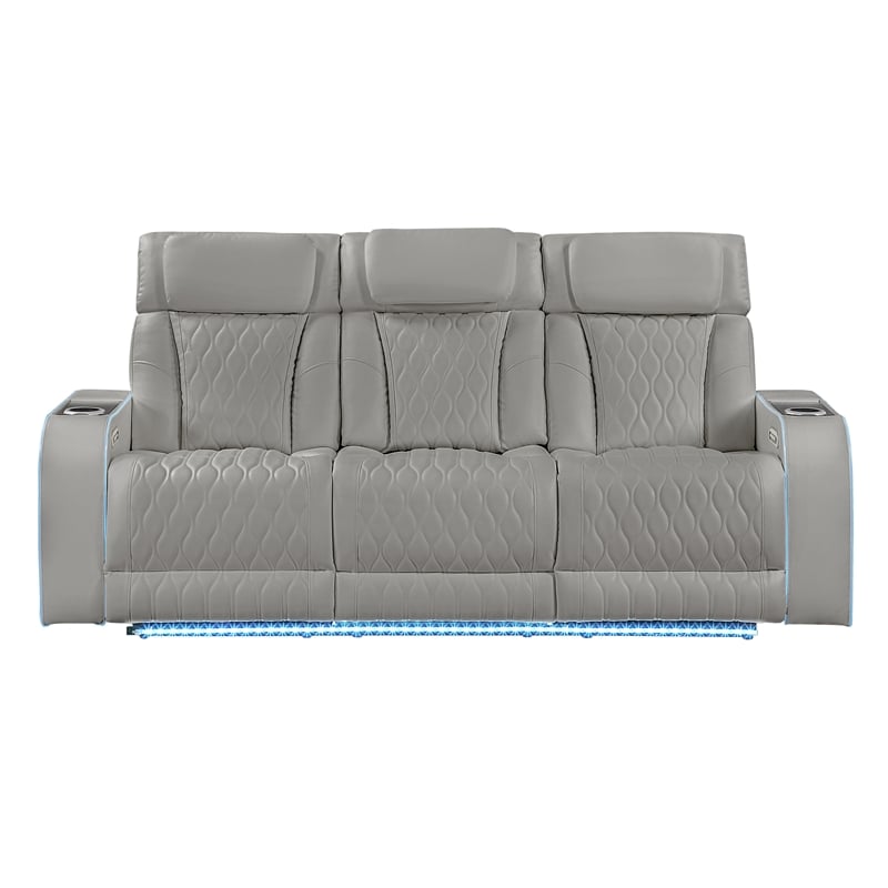 Galaxy Electra Modern PWR Reclining Faux Leather Sofa w Massage in Gray