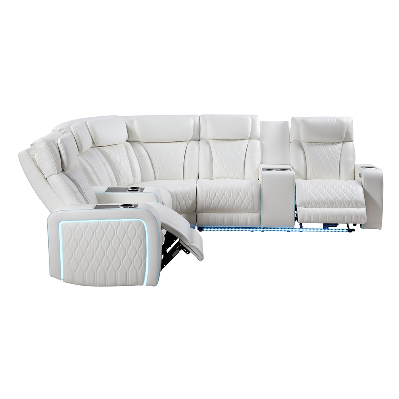 Galaxy Electra Power Reclining Sectional w Headrests Speakers & LED in Ice