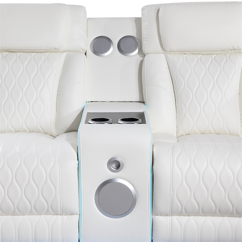 Galaxy Electra Power Reclining Sectional w Headrests Speakers & LED in Ice