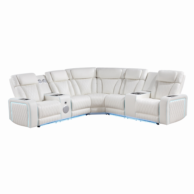Galaxy Electra Power Reclining Sectional w Headrests Speakers & LED in Ice