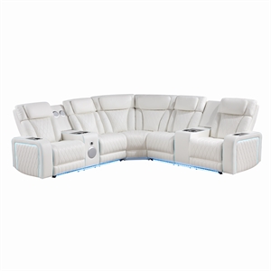 Galaxy Electra Power Reclining Sectional w Headrests Speakers & LED in Ice