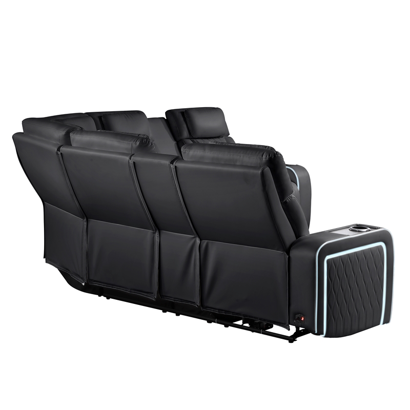 Galaxy Electra Power Reclining Sectional w Headrests/Speakers/LED in Black