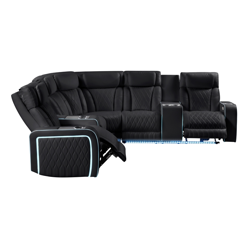 Galaxy Electra Power Reclining Sectional w Headrests/Speakers/LED in Black