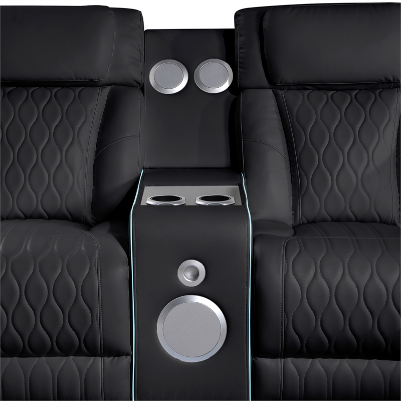 Galaxy Electra Power Reclining Sectional w Headrests/Speakers/LED in Black