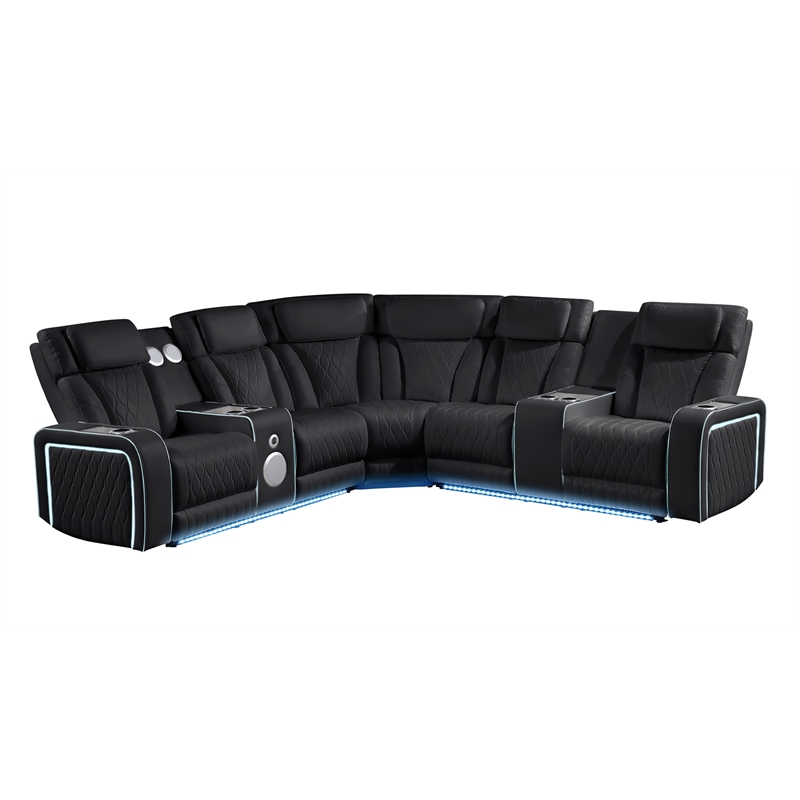 Galaxy Electra Power Reclining Sectional w Headrests/Speakers/LED in Black