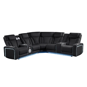 Galaxy Electra Power Reclining Sectional w Headrests/Speakers/LED in Black