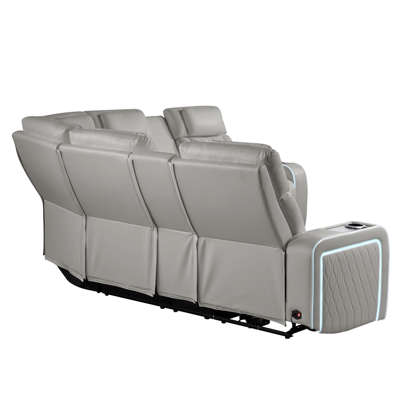 Galaxy Electra Faux Leather Power Reclining Sectional with LED in Gray