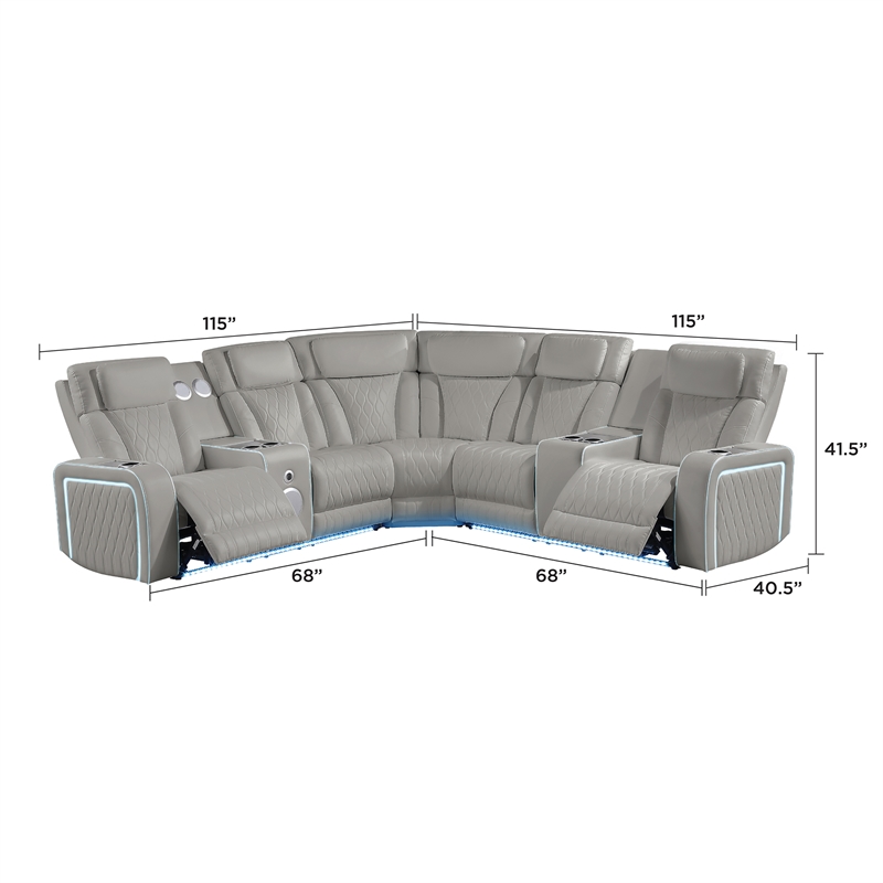 Galaxy Electra Faux Leather Power Reclining Sectional with LED in Gray