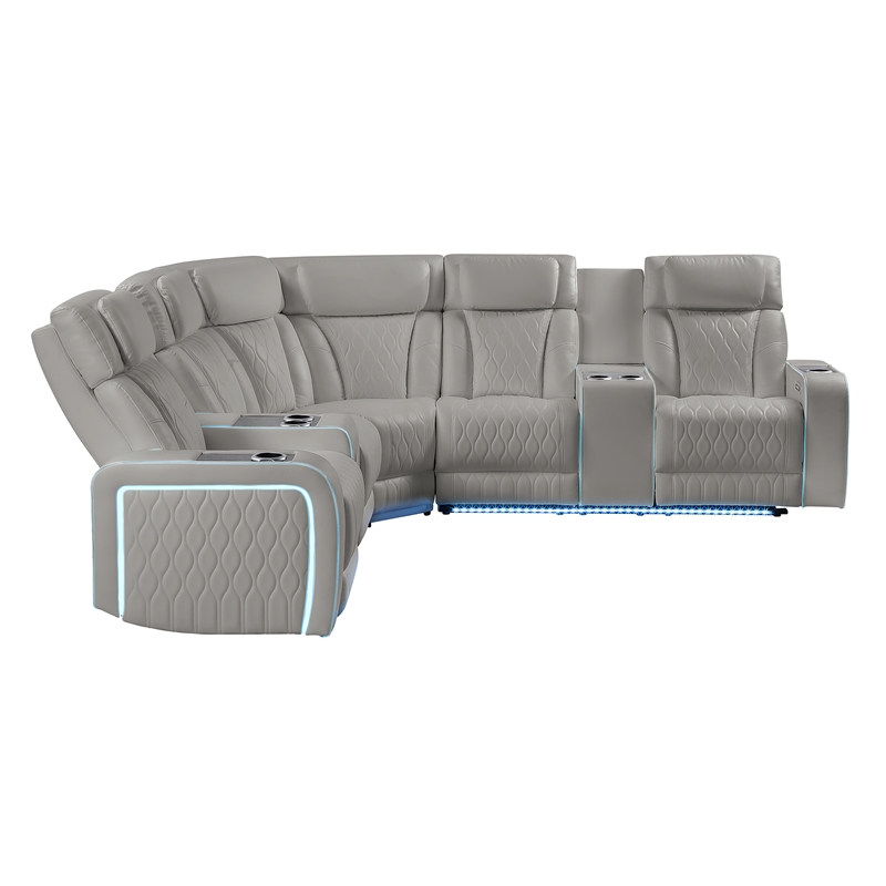 Galaxy Electra Faux Leather Power Reclining Sectional with LED in Gray