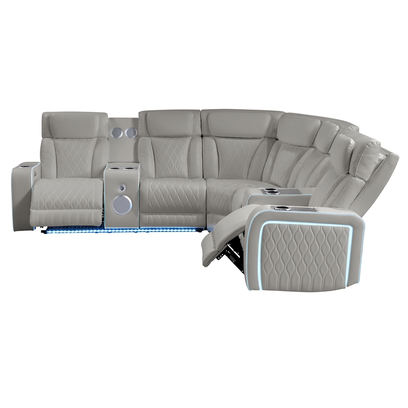 Galaxy Electra Faux Leather Power Reclining Sectional with LED in Gray