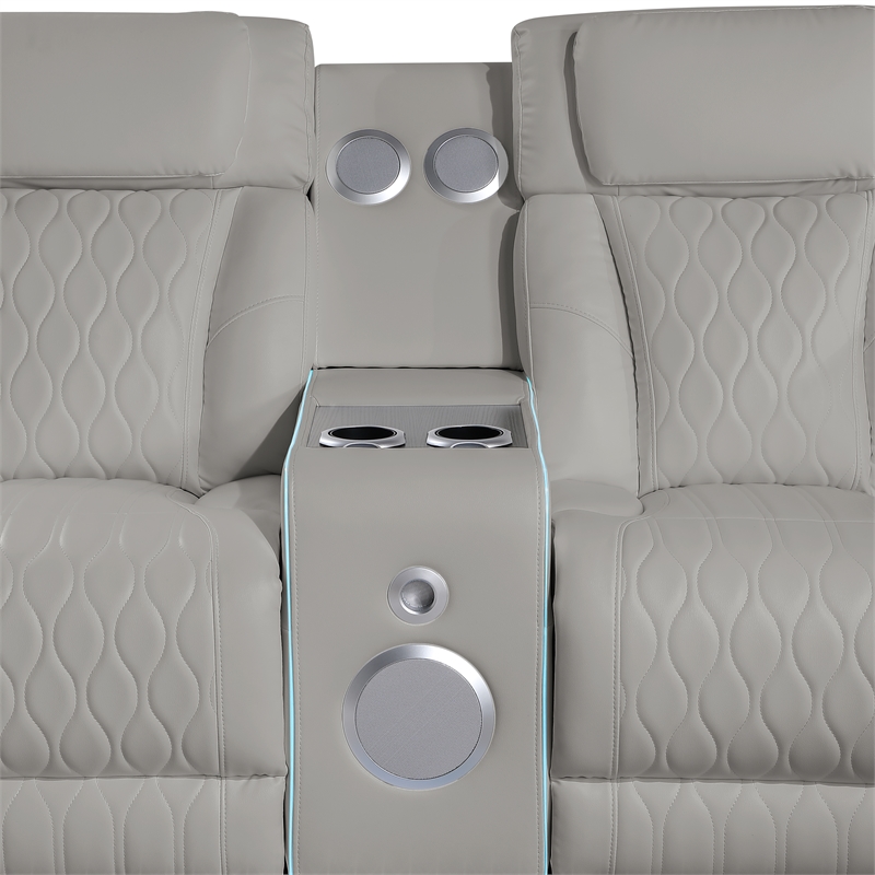 Galaxy Electra Faux Leather Power Reclining Sectional with LED in Gray