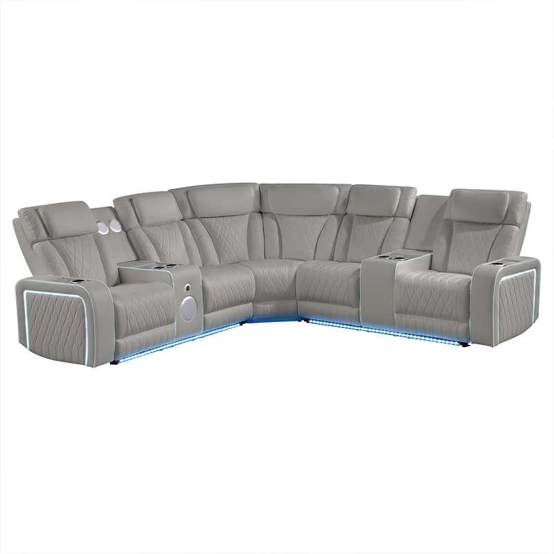 Galaxy Electra Faux Leather Power Reclining Sectional with LED in Gray