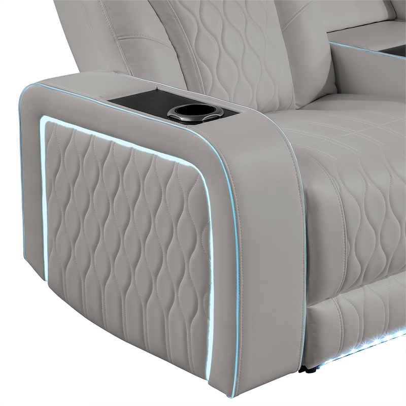 Galaxy Electra Faux Leather Power Reclining Sectional with LED in Gray